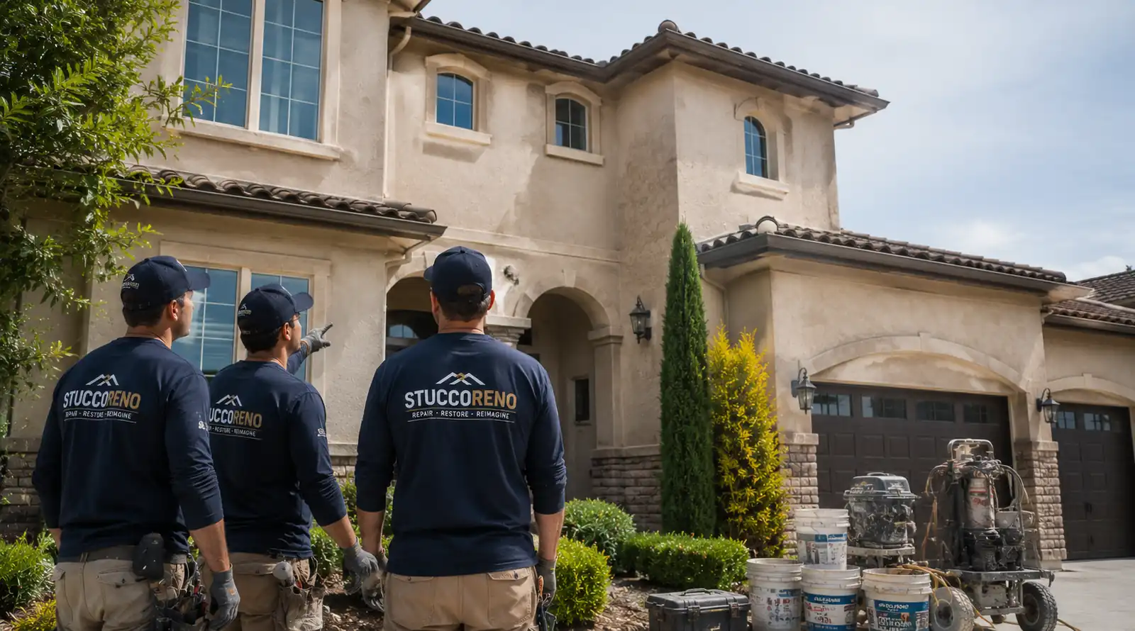 StuccoReno crew inspecting a stucco home in Reno