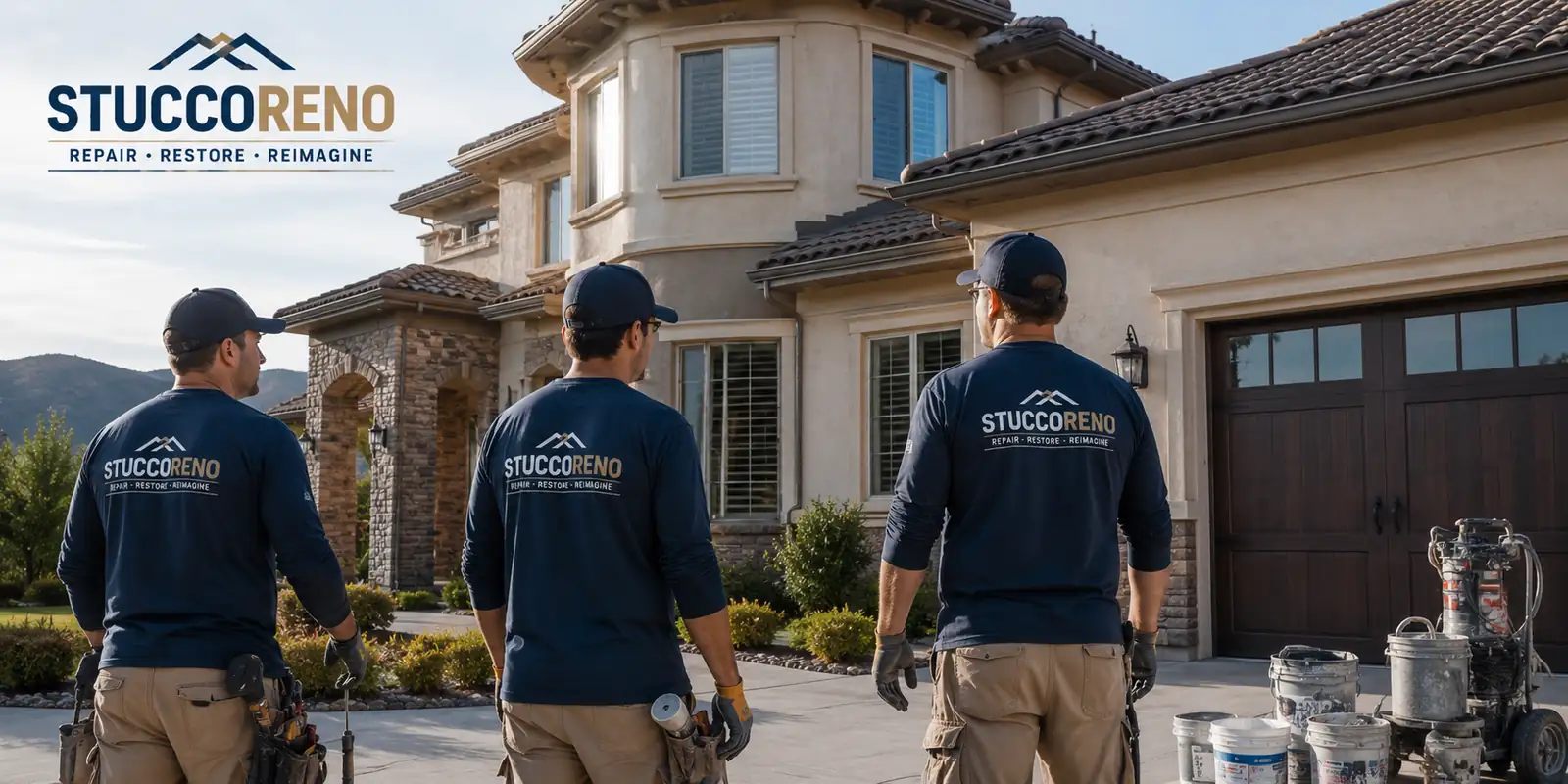 StuccoReno crew arriving at a Reno home for a stucco repair